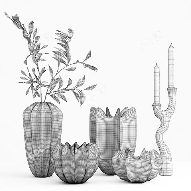 Elegant Vase Set with Candlestick 3D model image 8