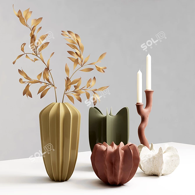 Elegant Vase Set with Candlestick 3D model image 2