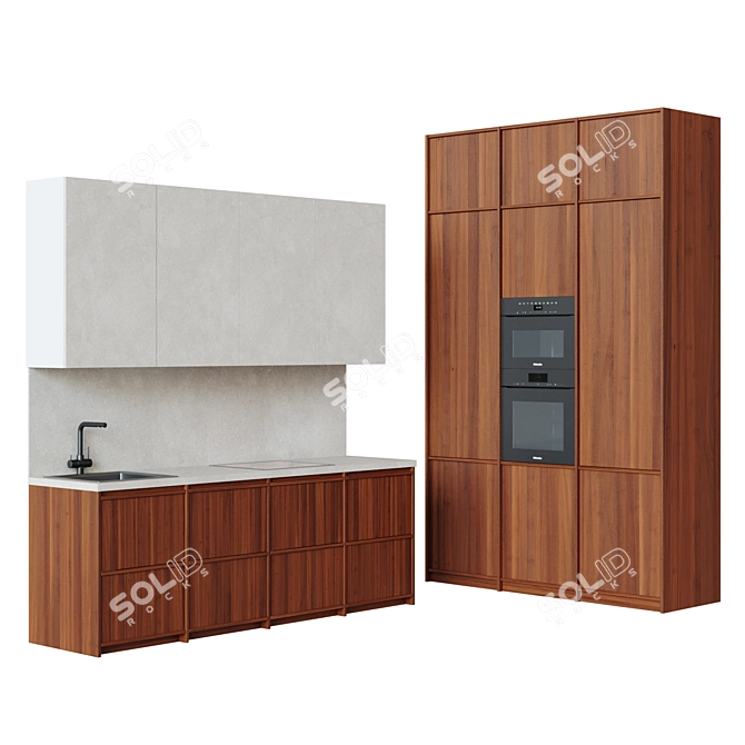 Elegant Wood Kitchen with Miele Appliances 3D model image 1