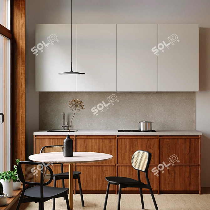 Elegant Wood Kitchen with Miele Appliances 3D model image 2