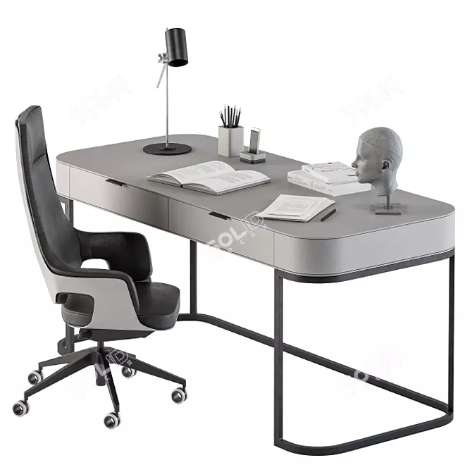 Sleek Gray Writing Desk 3D model image 1