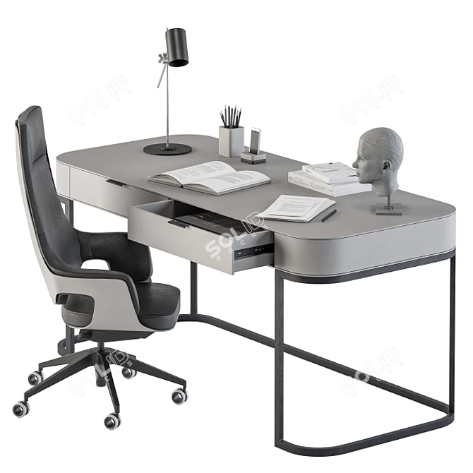 Sleek Gray Writing Desk 3D model image 2