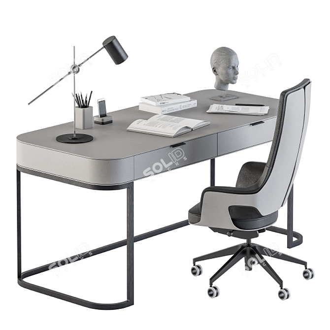 Sleek Gray Writing Desk 3D model image 3