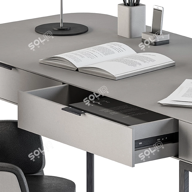 Sleek Gray Writing Desk 3D model image 4