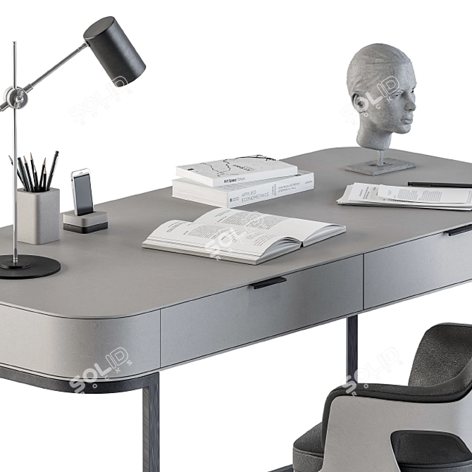 Sleek Gray Writing Desk 3D model image 5