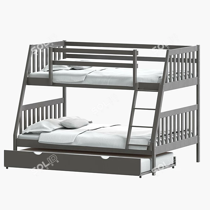 Sleek Lila Bunk Bed with Trundle 3D model image 1