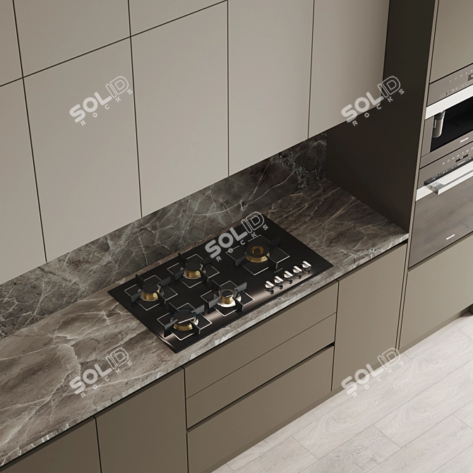 Sleek Kitchen 089: Gas Hob, Oven, Coffee Machine, Sink & Hood 3D model image 4