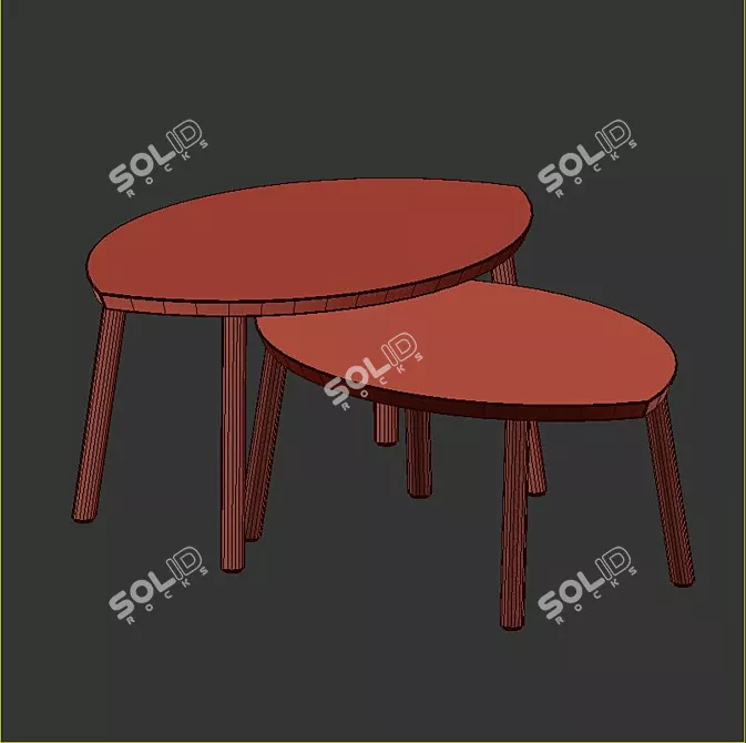 Walnut Veneer Nesting Tables 3D model image 3