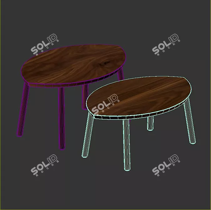 Walnut Veneer Nesting Tables 3D model image 4