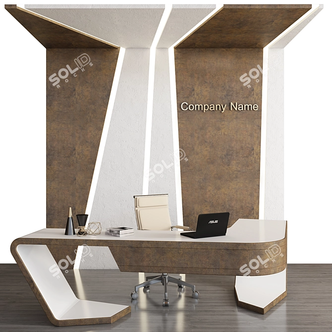 Modern Reception Desk with ASUS Laptop, Chair, Chandelier, Vase & Panel 3D model image 5