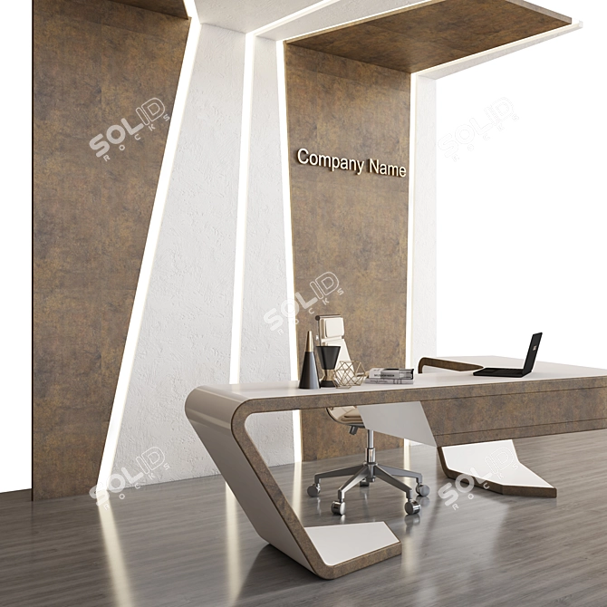 Modern Reception Desk with ASUS Laptop, Chair, Chandelier, Vase & Panel 3D model image 6