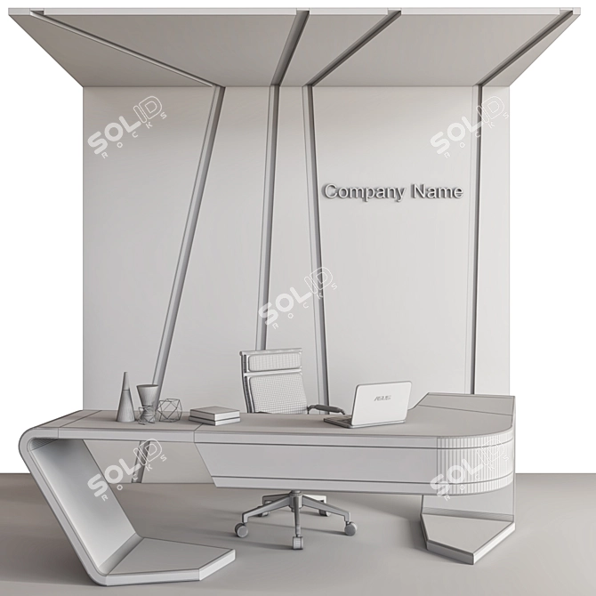 Modern Reception Desk with ASUS Laptop, Chair, Chandelier, Vase & Panel 3D model image 8