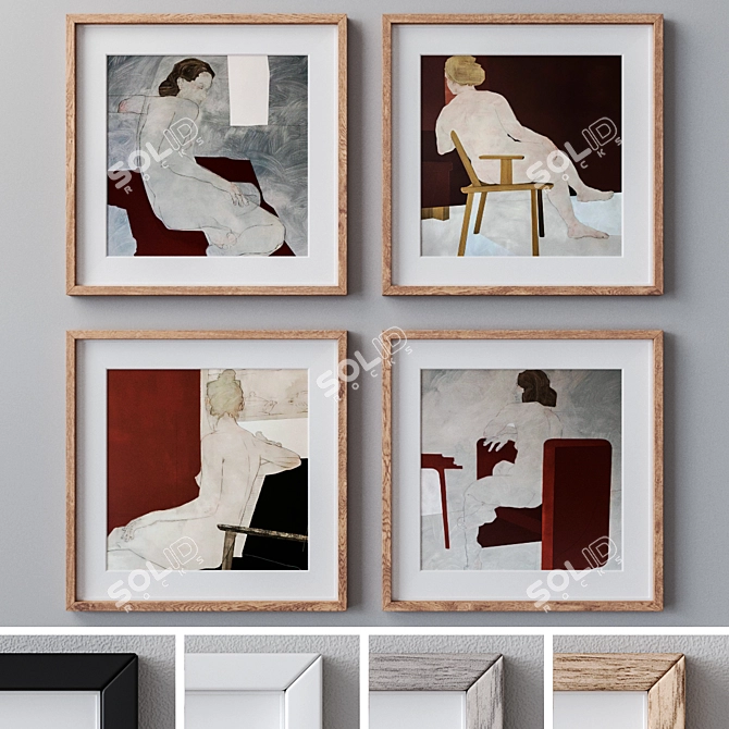 4-Piece Photo Frames Set: White, Black, Gray Wood, Beige Wood 3D model image 1