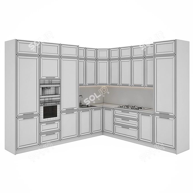 Modern Kitchen Set with Gas Hob, Oven, Coffee Machine, Sink and Hood 3D model image 5
