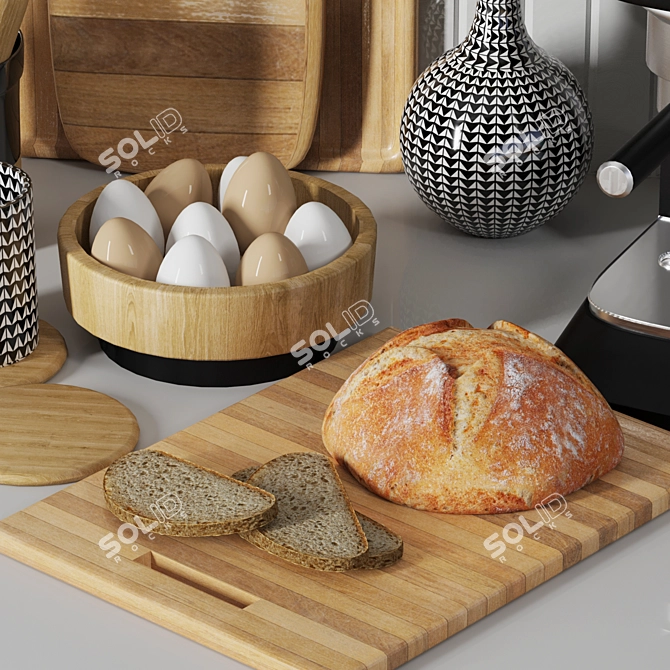 Kitchen Decor Set: Dishes, Bread, Cutting Boards, Containers 3D model image 3