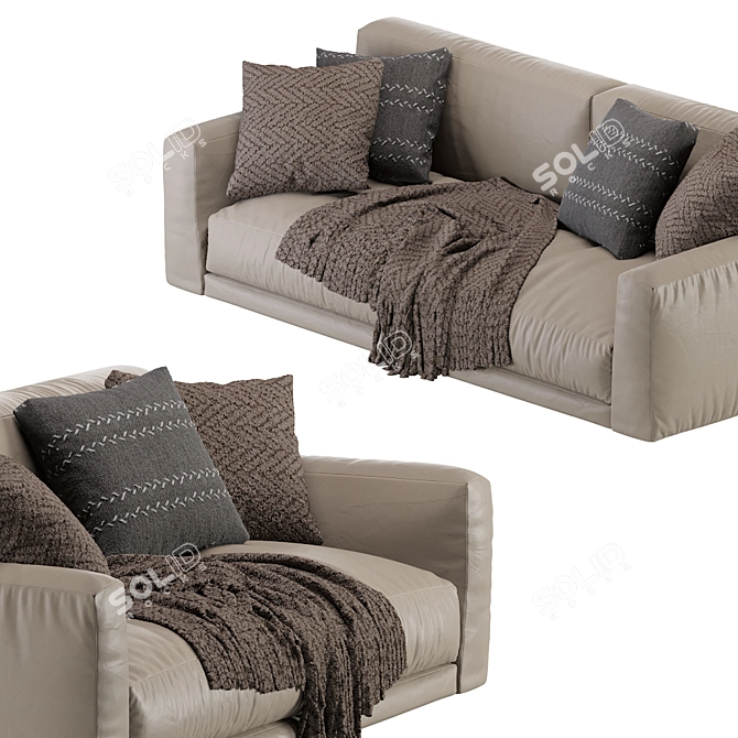 Modern Poliform Paris Seoul 2-Seat Leather Sofa 3D model image 6