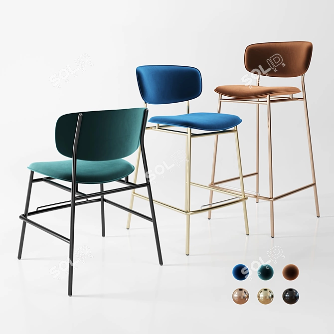 Title: Retro-inspired Calligaris Fifties Stool 3D model image 1