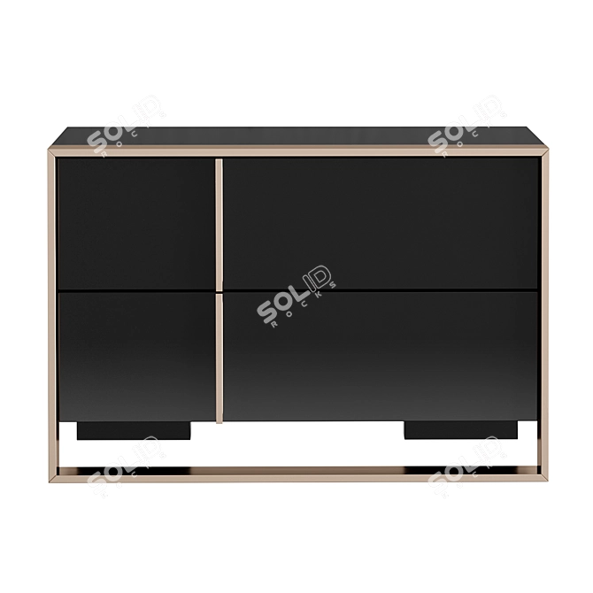 Glossy Black and Rose Gold Nightstand 3D model image 2