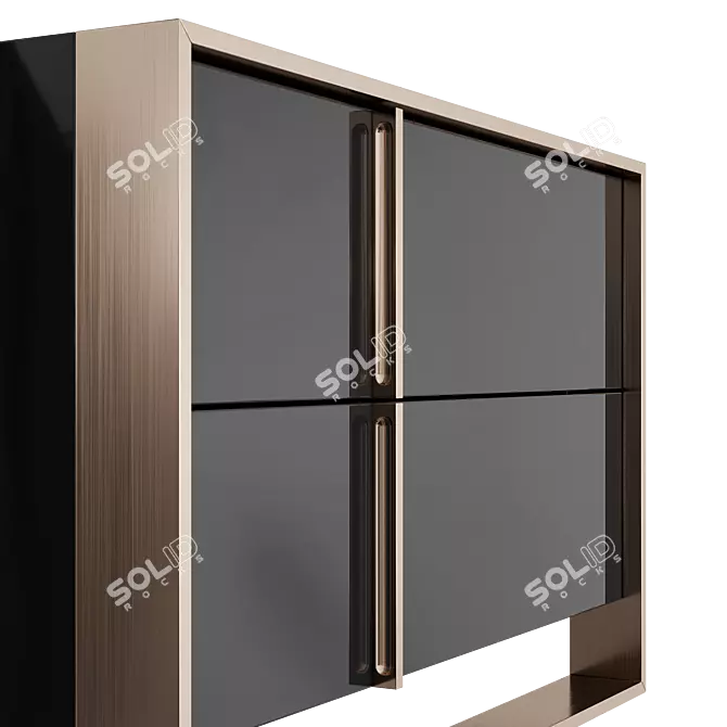 Glossy Black and Rose Gold Nightstand 3D model image 4