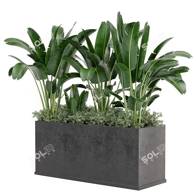 Concrete Pot Outdoor Plants Set 3D model image 1