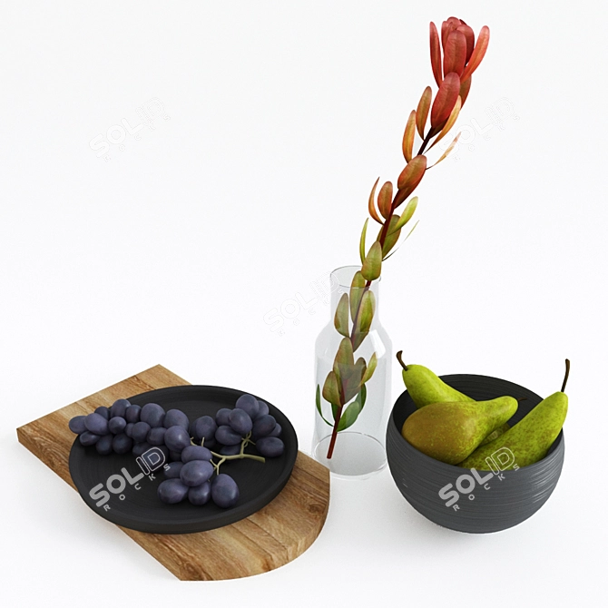 Scandi Fruit Set: Grapes, Pears & Glass 3D model image 1