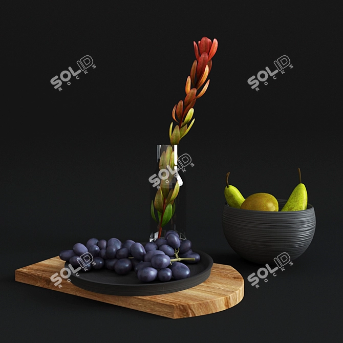 Scandi Fruit Set: Grapes, Pears & Glass 3D model image 2