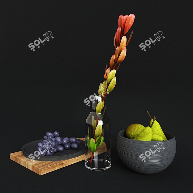 Scandi Fruit Set: Grapes, Pears & Glass 3D model image 3
