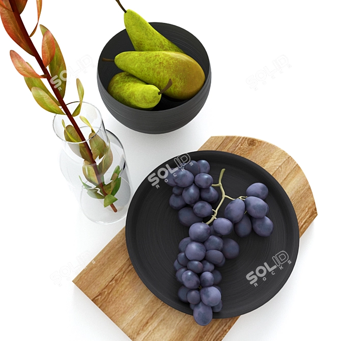 Scandi Fruit Set: Grapes, Pears & Glass 3D model image 4