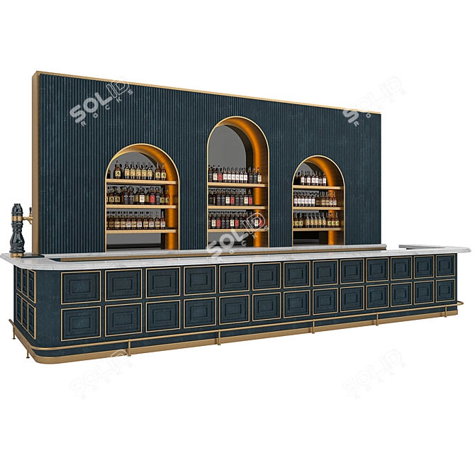 Elegant LOFT Gold & Blue Bar Set 3D model image 1