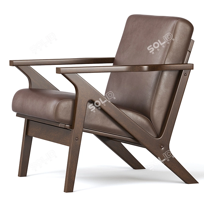 Vintage Distressed Leather Lounge Chair 3D model image 3