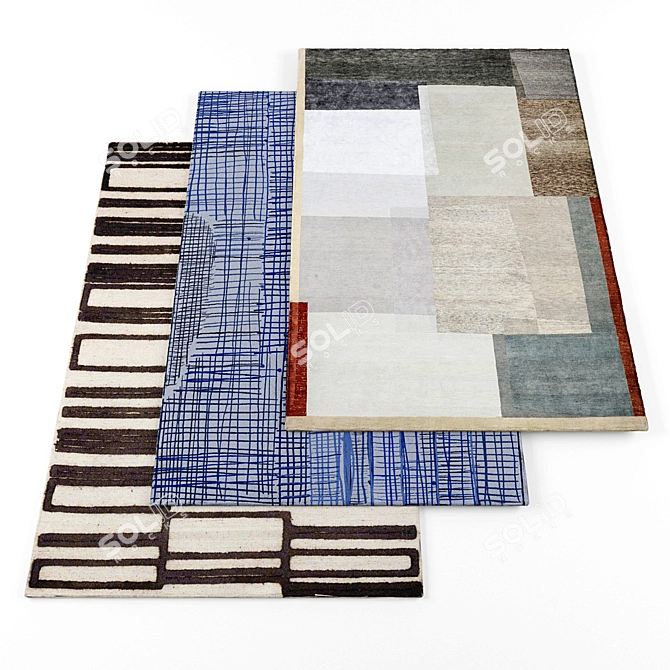 Modern 4-Piece Rugs Set 3D model image 1