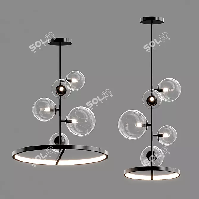 Modern Black Metal and Glass Pendant Light 3D model image 1