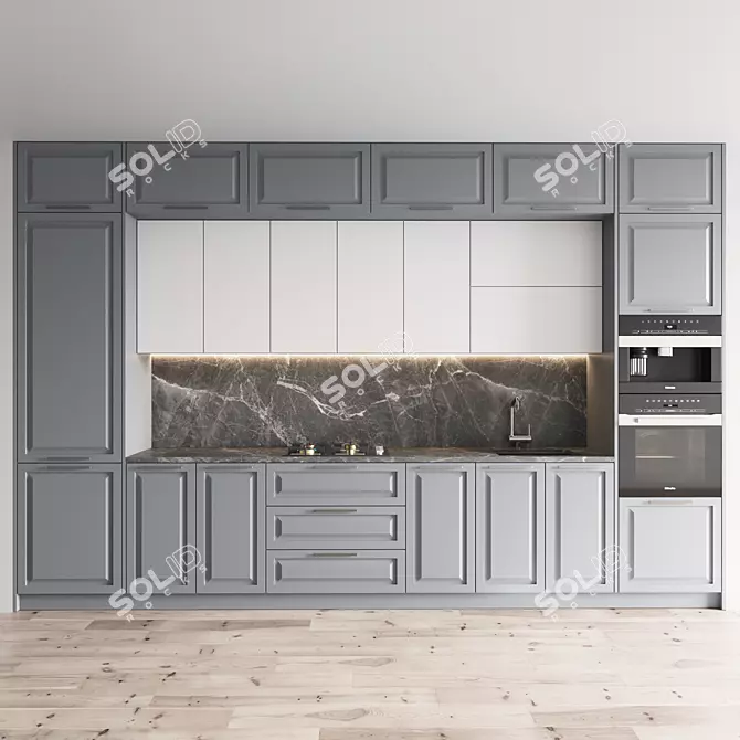  Contemporary Kitchen Set - Gas Hob, Oven, Coffee Machine, Sink & Hood 3D model image 1