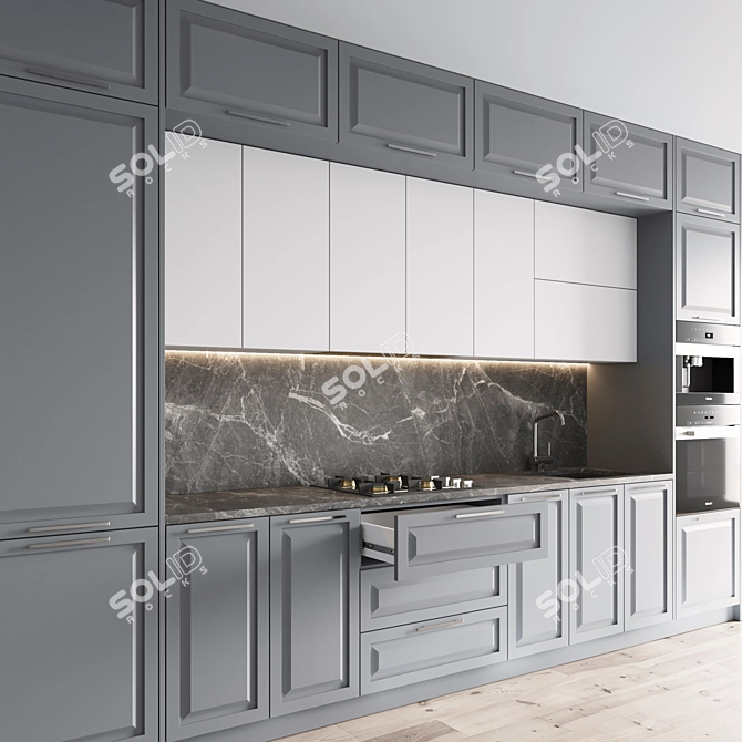  Contemporary Kitchen Set - Gas Hob, Oven, Coffee Machine, Sink & Hood 3D model image 2