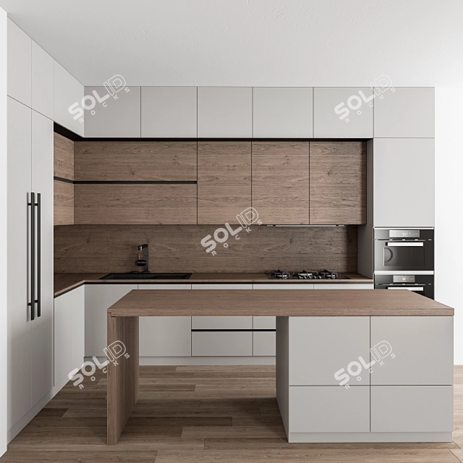 Modern Wood and Gray Kitchen 48 3D model image 1