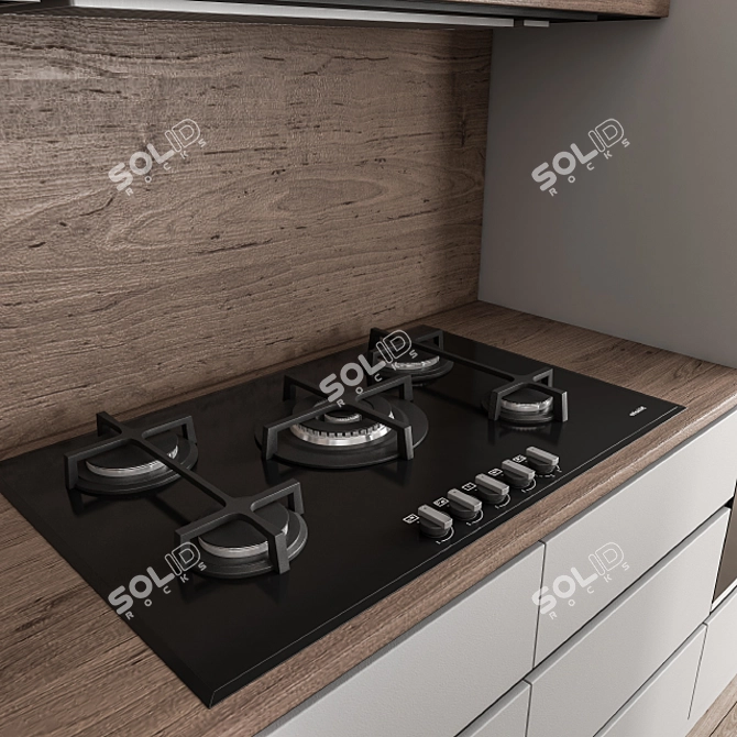 Modern Wood and Gray Kitchen 48 3D model image 2