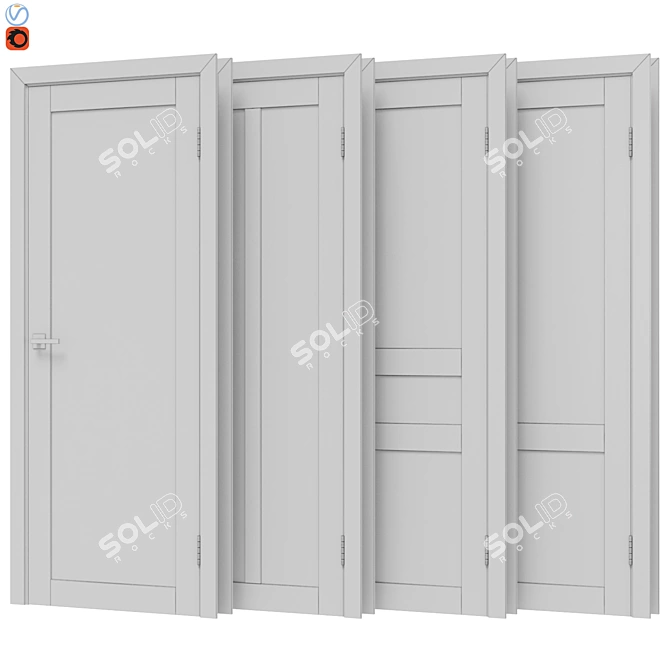 Classical Door Set - 4 Pieces 3D model image 2