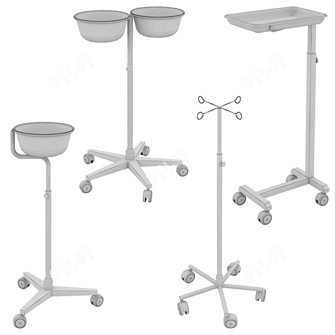 Hospital Stand: IV Pole, Desk Mayo, Stand Bowl 3D model image 4