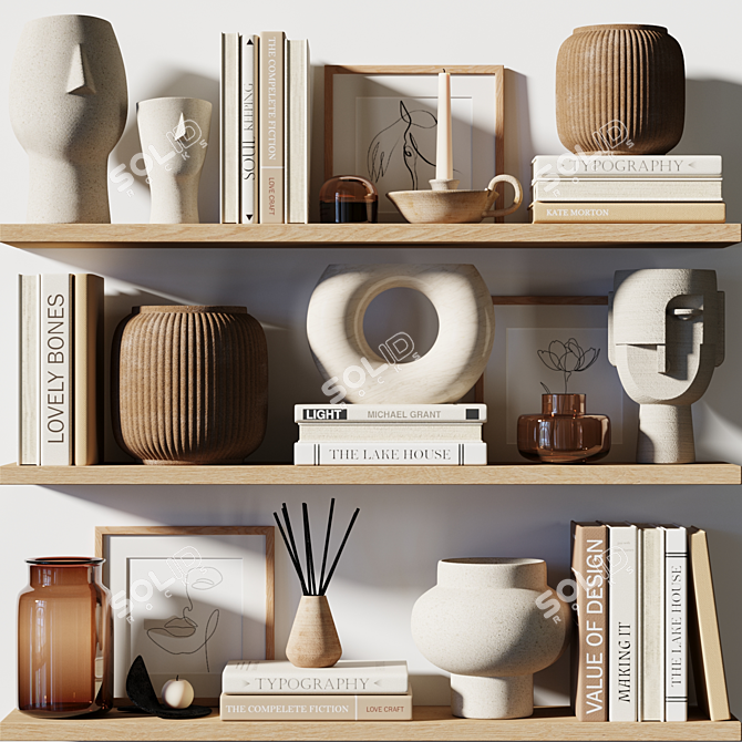 Modern Decorative Shelf Set - Elegant Home Accent 3D model image 1
