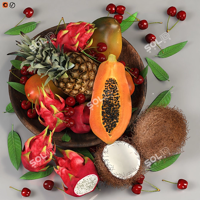Tropical Fruit Cocktail Print 3D model image 3
