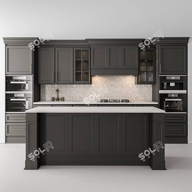 Sleek Black Kitchen Set 3D model image 1