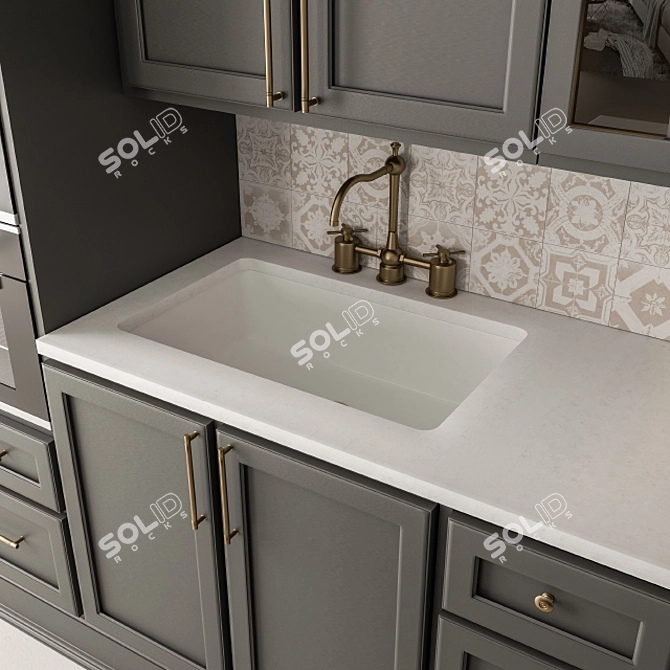 Sleek Black Kitchen Set 3D model image 4