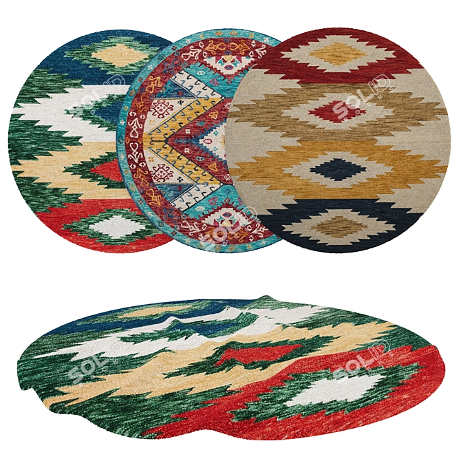 Round Rugs Collection: Set of 6 Unique Designs 3D model image 1