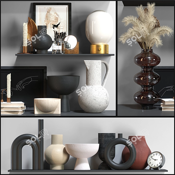 Stylish Decor Set: Vase, Mirror, Bowl 3D model image 2