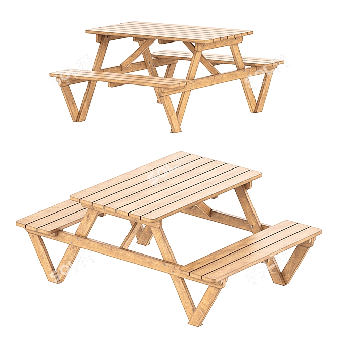 Garden Bench Table Combo 3D model image 1