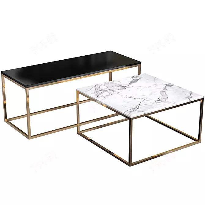 Modern Gold Cube Long Coffee Table 3D model image 1