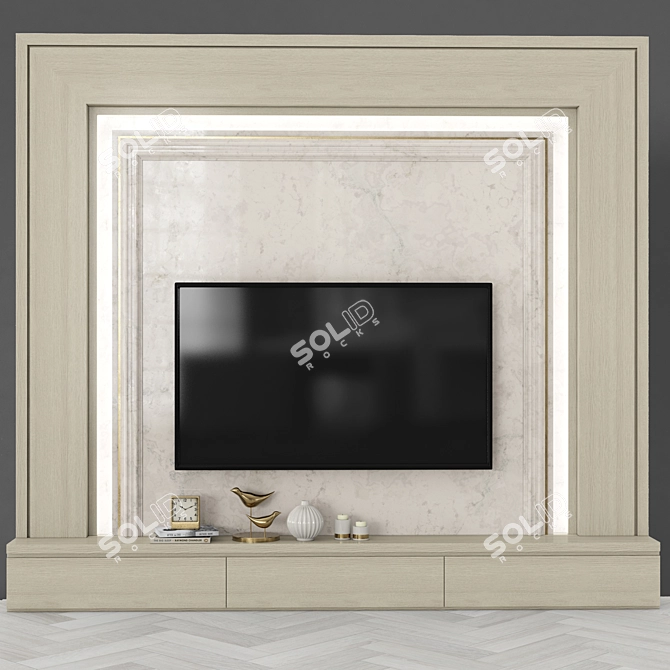 Modern TV Wall Set with 65" Display 3D model image 1