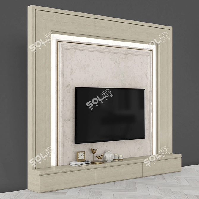 Modern TV Wall Set with 65" Display 3D model image 3