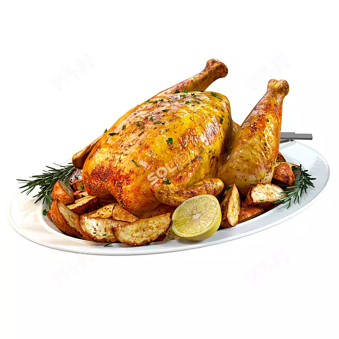 Delicious Roasted Chicken Set 3D model image 1