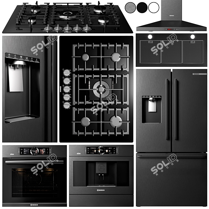 Bosch Collection: Gas Cooktop, Refrigerator, Oven, Coffee Maker & Hood 3D model image 1